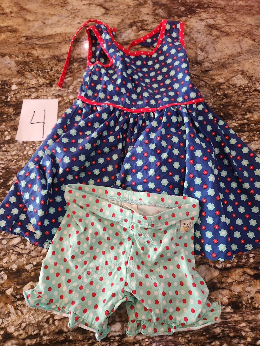Wildflowers Blue Floral Sundress with Mint Polka Dot Shorts Set